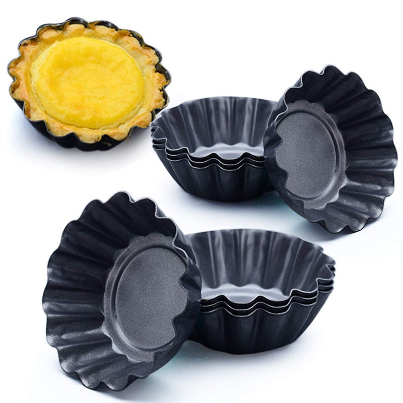 Amytalk 12 Packs Egg Tart Mold, Upgrade Bigger Size 3 x 0.9inch, Cupcake Cake Muffin Mold Tin Pan Baking Tool, Carbon Steel - Image 1